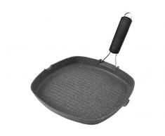 H&H Stone Grillpfanne Quadratisch mit Induktionsboden, Griff aus Silikon, Aluminium, Antrazit, 28 cm