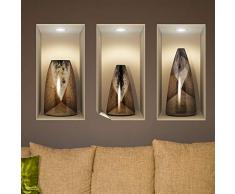 Sticker 3D Effekt | Wandaufkleber Holzvasen - Tapete Dekoration optische Täuschung Raum und Wohnzimmer | 30 x 90 cm