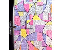 DUOFIRE Sichtschutzfolie, Nicht klebend, Buntglas, dekorative Folie, geometrischer Kreis, abnehmbare Fensterklammer für Zuhause, Küche, Badezimmer 17.4 x 78.7 inch D95-y08