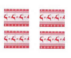 Sepanda Weihnachten Tischsets 4er Set Stickerei Tischset mit Rentieren Schneeflocke Bedruckt Hitzebeständig abwaschbar Tischsets für Küche Esszimmer Dekoration - Weiß & Rot