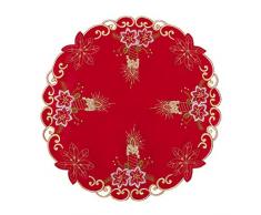 Grelucgo Tischläufer und Schal, Bestickt mit Glöckchen, Kerzen und Weihnachtsstern Round 16-inch (Set of 4) rot