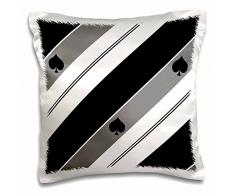 Kissenbezug, 3D-Rosen, horizontal, Grau/Weiß gestreift mit schwarzen Spaten, 40,6 x 40,6 cm