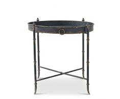 K&K Interiors 15418A Teetisch, rund, gewaschenes Metall, 84 cm, Schwarz/goldfarben