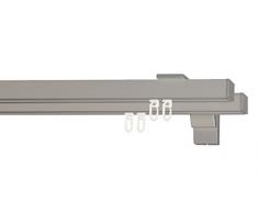 indeko COLMAR, eckige Gardinenschiene mit Innenlauf aus Aluminium auf Maß, 2-Lauf, edelstahloptik, Komplettset mit Zubehör