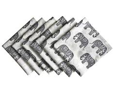 Stoffservietten, Bohemianischer Elefant, Party-Dekor, Boho-Raumdekoration, Set von 6 dekorativen Baumwollservietten, wiederverwendbar, schickes Badezimmer-Zubehör, Geburtstags-Geschenke, schwarz und weiß bedruckt