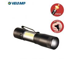 Velamp THOR 1W LED Inspektionslampe mit Clip und Seitenlampe 80 Lumen und Cob Seitenleuchte. Leuchte für Auto, Angeln, Notfall. Aluminium. Taktisch, zoombar, Schwarz