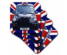 3dRose CST_113050_3 London Black Taxi Taxi auf britischer Flagge Union Jack Hintergrund UK Großbritannien Großbritannien Reise Keramik Fliesen Untersetzer (Set von 4)