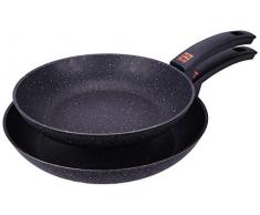 ALLUFLON Etnea Anti-Haft Bratpfanne Set 24-28, Aluminium, Schwarz - Stein Optik, 28 cm, 46 x 29 x 11.5 cm, 1 Einheiten