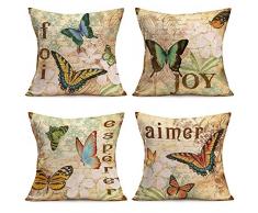 Toplano Strand-Kissenbezüge, Baumwollleinen, Meeresmotiv, Muschel, Dekoration, für Sofa, Stuhl, Bettwäsche, quadratisch, 45,7 x 45,7 cm, 4er-Set 18 X 18 4 Pack Butterfly Quote