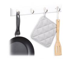 Relaxdays Hakenleiste Bambus, schmal, 4 Haken, dezentes Design, Flurgarderobe, Handtuchhalter, HBT: 6x48,5x5cm, weiß