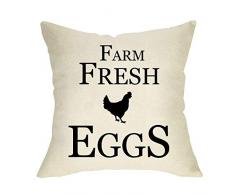 Fbcoo Deko-Kissenbezug, Motiv Frische Eier, rustikaler Bauernhof, Kissenbezug, Dekoration, Geschenk, Vintage, Landhausstil Frühling, quadratisch, Kissenbezug, Dekorationen für Sofa, Couch 45,7 x 45,7 cm, Baumwolle