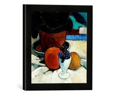 Gerahmtes Bild von Paula Modersohn-Becker Stilleben mit Blattpflanze und Eierbecher, Kunstdruck im hochwertigen handgefertigten Bilder-Rahmen, 30x30 cm, Schwarz matt