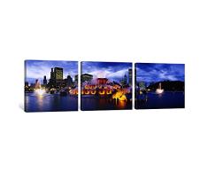 iCanvasART 3 Stück Zimmerbrunnen Lit Up at Dusk, Buckingham, Grant Park, Chicago, Illinois, USA Leinwand Kunstdruck Panorama Bilder, 36, 30,5 cm/1,9 cm Tiefe