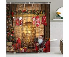 Sevenstars Duschvorhang-Set mit Weihnachtsmann-Motiv und Weihnachtsbaum, wasserfest, für die Weihnachtsdekoration 75 L × 69 W braun