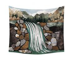Jessieline Wasserfall Tapisserie Psychedelic Berge Baum Wand Wandteppich Abstrakte Natur Tapisserie Stein Fluss Tapisserie Trippy Forest Wand Hänge Decke Tagesdecke Deko für Schlafzimmer Wohnzimmer Schlafzimmer Schlafzimmer Schlafzimmer