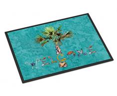 Caroline s Treasures 8711jmat Welcome Palme auf Blaugrün Innen-Matte, 61 x 91,4 cm Multicolor