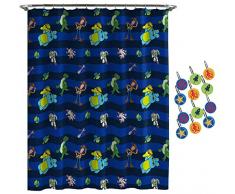 Jay Franco Disney Pixar Toy Story Buzz & Woody Duschvorhang & 12-teiliges Haken-Set & einfache Handhabung – Kinderbad – Offizielles Disney Pixar Produkt