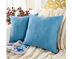 MERNETTE 2 Stück Chenille Weiche Dekorative quadratische Überwurf-Kissenbezüge, Home Decor Dekoration für Sofa Couch Bett Stuhl 45,7 x 45,7 cm 22x22 blau