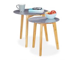 Relaxdays 2er Set Beistelltisch, Bambus Beine, Glas Tischplatte, dekoratives Muster, Satztische, 40 & 50cm Ø, grau/Natur, 45 x 50 x 50 cm