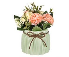 Sunm Boutique Künstlicher Hortensien-Blumenstrauß mit kleiner Keramik-Vase, künstliche Hortensien-Blume, künstliche Seidenblume, Bonsai für Tischparty, Büro, Hochzeit, Heimdekoration, Grün