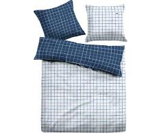 TOM TAILOR 0069891 Satin Bettwäsche Garnitur mit Kopfkissenbezug (Baumwolle) 1x 155x220 cm + 1x 80x80 cm, Indigoblau