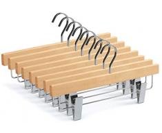 thopia Kleiderbügel Hose Aufhänger aus Holz, Rock Kleiderbügel, glänzende Oberfläche mit extra dick chrom Haken & Anti-Falten Clips, 20er Pack natur