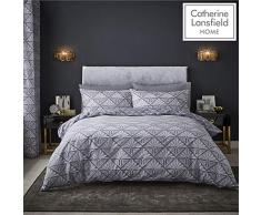 Catherine Lansfield Art Deco Bettwäsche-Set für Doppelbett, pflegeleicht, silberfarben