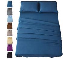Sonoro Kate Bettlaken-Set aus superweicher Mikrofaser, Fadenzahl 1800, luxuriöse ägyptische Bettlaken, 40,6 cm tiefe Tasche, knitterfrei und hypoallergen, 4-teiliges Doppelbett, XL/Full/Queen/King/California King Size, Mikrofaser, marineblau, Twin XL