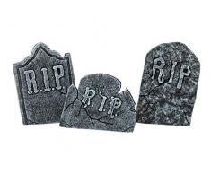 EUROPALMS Halloween Grabsteinset | Dreiteiliges Grabstein-Set mit Standfüßen | Kostengünstige Dekoration für Ihre Halloween-Party