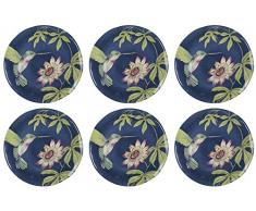 CREATIVE TOPS Drift Vögel und Blumen Extrem Starke Speiseteller, 27,5 cm (27,9 cm) (Set of 6), Melamin, Blau/Grün, 27,5 x 27,5 x 2 cm