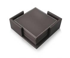 E. Morningstar PU Leder Drink Trinkbecher Untersetzer Tisch MATS mit Halterung für Glas Geschirr, quadratisch Untersetzer, 10,2 cm W, braun, 6 Stück
