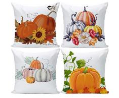 EZVING Kissenhülle mit Weihnachtsbaum, Motiv Weihnachtsbaum, mit Glöckchen, Baumwolle/Leinen, dekorativ, 45,7 x 45,7 cm, 4 Stück 45x45cm/18x18inch kürbis