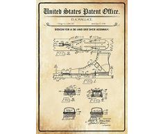 United States Patent Office - Design for a Ski and Ski Shoe Assembly - Entwurf für einen Ski- und Skischuh-Montage - Wallace - Design No 2.246152-1941 - Blechschild