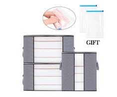 LKBOX Aufbewahrungsbeutel, faltbar, für Kleidung, Decke, Aufbewahrung, Organizer, Jumbo-Griffe, zum Aufbewahren und Schützen von Kleidung, mit Reißverschluss, verstärkt, für Betten, Schlafzimmer, Unterbett, 3 Stück, Grau Grey 3 Pack