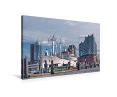 Premium Textil-Leinwand 75 x 50 cm Quer-Format Museumsschiff Cap San Diego und Elbphilharmonie | Wandbild, HD-Bild auf Keilrahmen, Fertigbild auf hochwertigem Vlies, Leinwanddruck von Gabriele Krug
