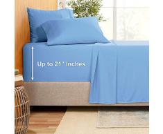 Empyrean Bettwäsche Bambus Mischung 4-teilig 21 Bettlaken Set - Bambus und Mikrofaser Mischung - extra tiefe Taschen Bettlaken - pflegeleicht knitterfrei Kein Bügeln notwendig California King Calm Blue