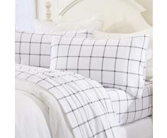 Tolles Bay Home Extra weiche 100% Baumwolle Flanell-Bettlaken-Set. Warm, Cozy, leicht, Winter Bettwäsche. Belle Collection Queen Windowpane - White/Grey