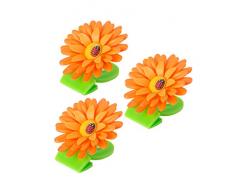 VIGAR Flower Power Magnet mit Klammern für Kühlschrank, 3 Stück, Orange, 8x8x2,5 cm