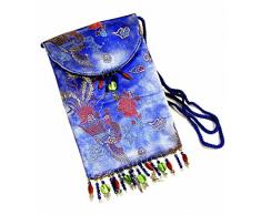 Linpeng Dragon, Phoenix, Pfingstrose blau Brokat Perlen Quaste Kleine Schultertasche
