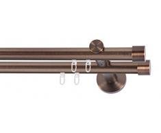 indeko KAPPE, Gardinenstange mit Innenlauf Ø 20 mm auf Maß, 2-Lauf, bronziert, Komplettset mit Zubehör