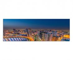 Panoramabild auf Leinwand und Keilrahmen 150x50cm Stadt Skyline StraÃe Lichtspuren Wasser Nacht