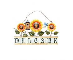 E-view Wandschild mit Sonnenblumen-Motiv, Vintage-Design, Metall, Wanddekoration, für Haustür, Garten Modern Sunflower & Bird