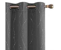 Deconovo Verdunkelungsvorhänge Wellenlinie mit Punkten Foliendruck Vorhänge Fenstervorhänge mit Öse für Wohnzimmer und Schlafzimmer, Textil, Grau/Silber Druck, W42 X L84