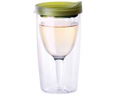 Vino2Go Weinbecher, 10 Unzen isolierte Weißweinglas Verde grün mit Trinköffnung im Deckel, 2 Stück