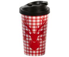 infinite by GEDA LABELS (INFKH) Hirsch kariert Coffee to go Becher, Kunststoff, Rot/weiß, 9 x 9 x 17 cm