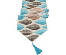 LivebyCare Tischläufer in verschiedenen Größen mit Quasten, Elegante Stoff-Tischdekoration für Zuhause, Esstisch, Tee, Couchtisch, Polyester, Blatt Blau, 13x64 IN