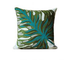 blue page Blau Seite Banana Leaf Bestickt Werfen Kissen Bezug – Frische, Style Home Decor Kissen, pflanzenblättern Design Baumwolle Kissen Sham für Couch Sofa/Bett, 45,7 x 45,7 cm grün