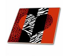 3dRose rot, schwarz, orange und weiß Animal Print – Leopard und Zebra Herz – Keramik Fliesen, 4-Zoll (CT 35439 _ 1)