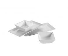 Mäser 931363 Schale/Platten rechteckige Teller und 2 quadratische Schüsseln in Weiß, Porzellan Geschirr Set für 2 Personen