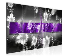 Bilder Abstrakt Blumen Wandbild 200 x 80 cm Vlies - Leinwand Bild XXL Format Wandbilder Wohnzimmer Wohnung Deko Kunstdrucke Violett Grau 5 Teilig - MADE IN GERMANY - Fertig zum Aufhängen 104455c